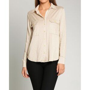 VILAGALLO Button-Up Gold Shirt Metallic Threads Front Pockets Size 42 (10-12)